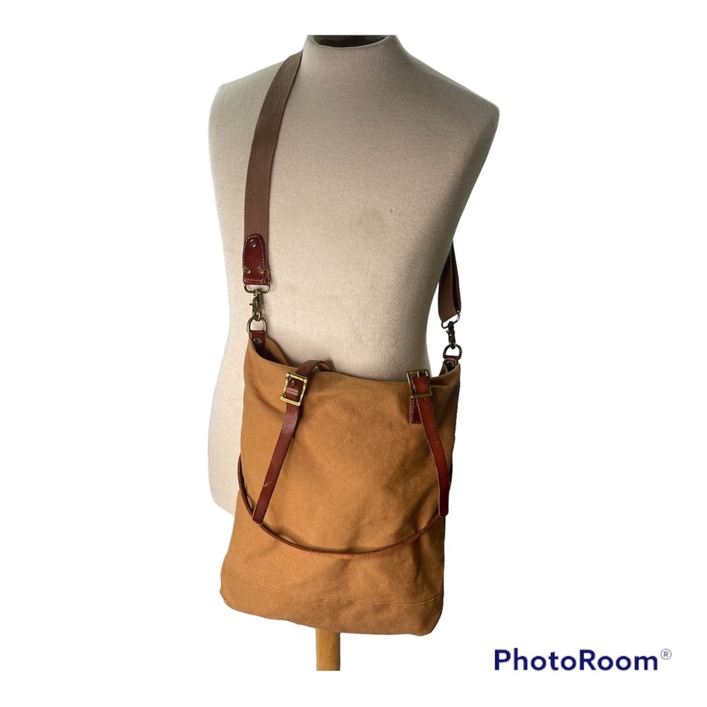 Canvas Tote Bag Men Women Messenger Crossbody Shoulder Large Bag Leather Straps